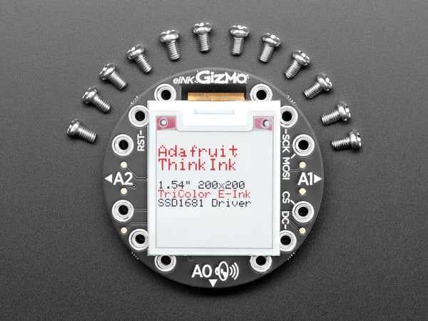 Adafruit ThinkInk with example 3-colour display and screws