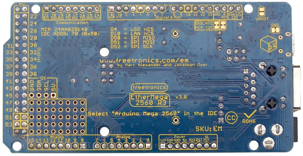 EtherMega (100% Arduino Mega 2560 compatible with onboard Ethernet)