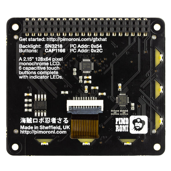 Pimoroni GFX HAT - 128x64 LCD Display with RGB Backlight and Touch Buttons