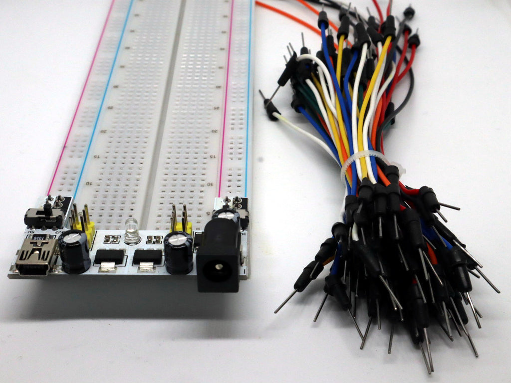 830 pt breadboard with power and multi-length jumper leads