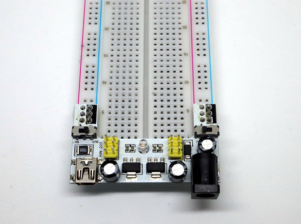 breadboard and power board top front view